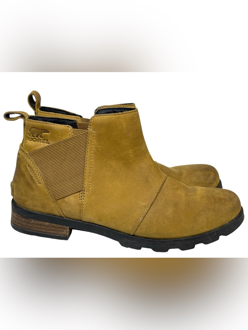 SOREL Emelie Chelsea Boots Waterproof Camel Brown Leather Women’s Size 10.5 - Picture 5 of 11